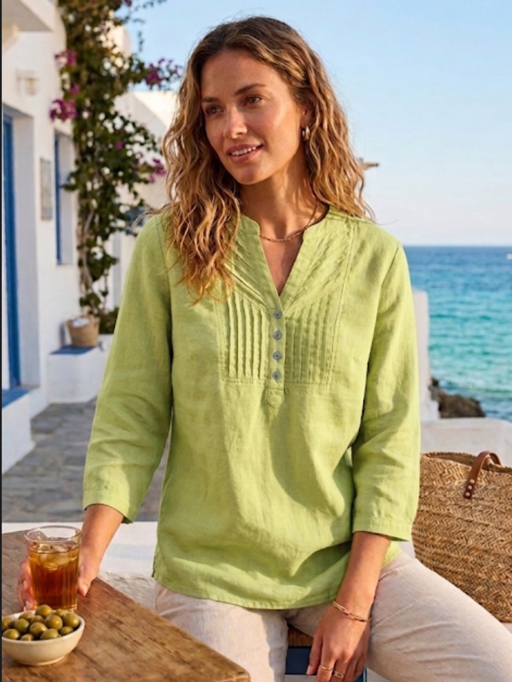 Marks & Spencer Linen with love Top chartreuse UK 16 (approx US 12)